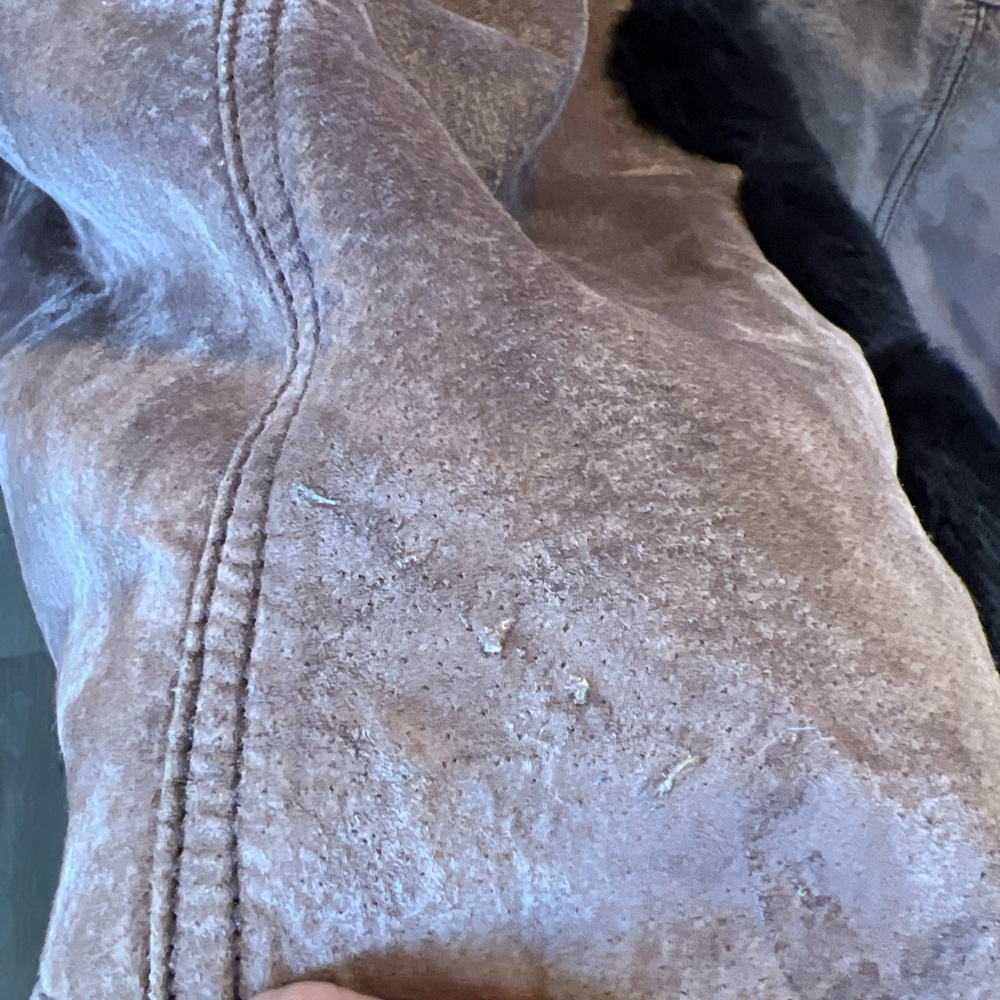 Mob wife phase 2 leather suede jacket size medium faux fur lining brown - Picture 10 of 11